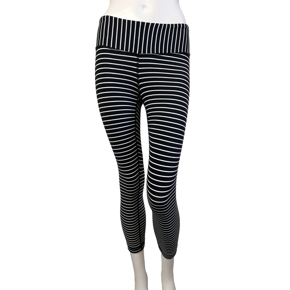Lululemon Wunder Under Crop 4 Pique Stripe Black White Leggings Running Yoga 21
